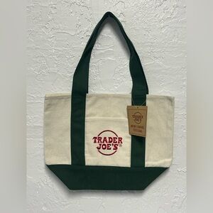 Trader Joe's Green and Cream Canvas Mini Tote Bag